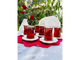 Resim UltraMint 18 Parça Seramik Kahvaltı Takımı, Altın Detaylar, 6 Kişilik Set 