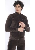 Resim Erkek Spor Slimfit/Dar Kalıp Kalıp-Dik Yaka-4 Cepli Fitilli Kadif Kahverengi 