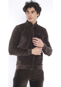 Resim Erkek Spor Slimfit/Dar Kalıp Kalıp-Dik Yaka-4 Cepli Fitilli Kadif Kahverengi 