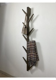 Resim Doğal Ahşap Vestiyer, Dekoratif 10 Askılı Portmanto, Ceviz 