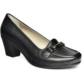 Resim Fox Shoes R908037103 Siyah Hakiki Deri Kalın Topuklu Kadın Ayakkabı Siyah 