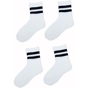 Resim 4Lü Unisex Çizgili Kısa Çorap Pamuklu Tenis Ekonomik 