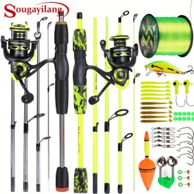 Resim Sougayilang Balıkçılık Kamışı & Makara Kombini, 5 Parça 1.65m/5.4ft Olta ve 500m Balık Oltası ile 5.2:1 Dişli Oranı Pürüzsüz Döner Makara, Yemler, Başlangıççılar için Balıkçılık Ekipmanları 