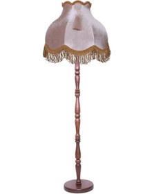 Resim Ahşap Ayak Vizon Renk Kadife Kaplı Lambader Vintage Model(545353901) 