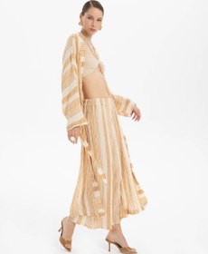 Resim Çizgili Etamin Dokulu Kimono - Gri / Standart 