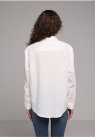 Resim Colin's Boyfriend Fit Shirt Neck Jakarlı Kadın Beyaz Uzun Kol Gömlek 