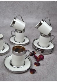 Resim 6 Kişilik 12 Parça Porselen Türk Kahve Fincan Takımı 110 Ml Sılve 