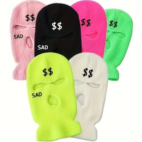 Resim Y2K Tarzı SAD Bere Hat - Hafif, Sıcak, Esnek Uyum ile Ayarlanabilir Kayış, Siyah Beyaz ve Pembe Detaylarla, Dış Mekan Giyiminde Mükemmel, Dış Mekan Başlık | Y2K Modası | Hafif Şapka, Kadınlar için Balaclava, Erkekler için Balaclava 