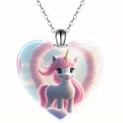 Resim 1 Adet Şık Unicorn Kalp Kolye - Pastel Pembe & Mavi Gradyan Tasarım, Kadınlar için Eğlenceli Hayvan Takısı, Günlük ve Özel Günler İçin, Unicorn Hediyesi, Moda Aksesuarı, Oyunbaz Tarz, İnce İşçilik, Göz Alıcı Parça, Fantezi Severler 