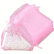Resim 100 adet Pembe Şeffaf Organze Hediye Çantaları, 5.08x7.62 cm - Parti İyilikleri, Düğün Dekoru, Makyaj ve Ağ Hediyeleri için Kurdele Kapatmalı Çekme Örgü Çantalar, Küçük Hediye Çantaları 
