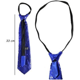Resim Mavi Renk Pul Payetli Işıltılı Parti Kravatı 33 Cm - Ybve-763806 
