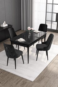 Resim Canisa Noa Serisi 80x132 Mdf Açılabilir Siyah Mermer Desen Masa Takımı 4 Siyah Sandalye 