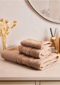 Resim Towy Beige 100% Pamuk 3'lü Banyo Havlusu Seti Bej 