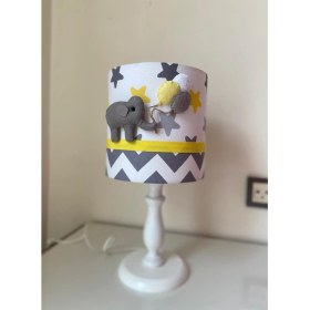 Resim Kahve Sarı Gri Yıldızlı Gri Beyaz Zikzaklı Fil Figürlü Bebek/çocuk Odası Tasarım Abajur 