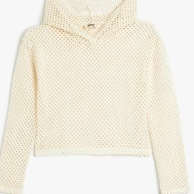 Resim Koton Kapşonlu Sweatshirt File Detaylı Uzun Kollu Bej 5skg10160ak Ekru 