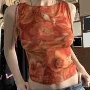 Resim Kadınlar İçin Vintage Çiçek Desenli Kolsuz Yelek - Ayarlanabilir Omuz Askıları, İnce Kesim Hafif Üst, Turuncu/Kırmızı/Bej Renklerde, Makinede Yıkanabilir, Tüm Mevsimler ve Tatil Giyimi için Uygun, Dayanıklı Malzeme, Seyahat Kıyafeti 