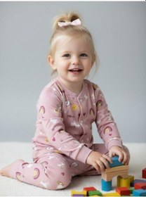 Resim Zekids Kız Bebek Pamuklu Önü Çıtçıtlı Desenli Pijama Takımı-16270 Çok Renkli 