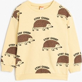 Resim Koton Sweatshirt Uzun Kollu Bisiklet Yaka Kirpi Baskılı Şardonlu Pamuklu Sarı Desenli 5smb10130tk Sarı 