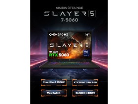 Resim Game Garaj Slayer5 7-5060 C8 Intel Ultra 7 255HX 16GB Ram 500GB SSD RTX5060 16" 240Hz Qhd+ IPS Freedos Gaming Laptop 