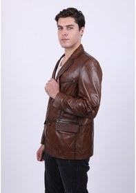 Resim New Zaya Leather Erkek Kahverengi Blazer Deri Ceket Kahverengi 