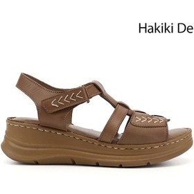 Resim Gönderi(R) Gönderi R Kadın Fındık Cırt Bantlı Dolgu Topuk Hakiki Deri Sandalet Dyza65145872 