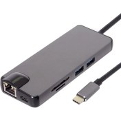 Resim Techmaster Type-C USB 3.1 8in1 4K HDMI VGA Micro Sd Rj-45 2 USB Şarj Girişli 