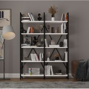 Resim 6 Raflı Metal Kitaplık İki Modül-metalk02-beyaz 