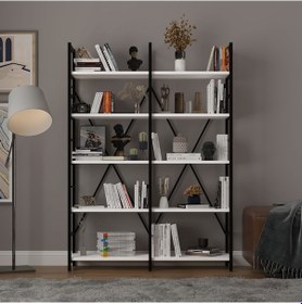 Resim 6 Raflı Metal Kitaplık İki Modül-metalk02-beyaz 