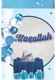 Resim Maşallah Yazı Banner Asma Dekor Kaligrafi Tasarım 210 Cm Mavi 