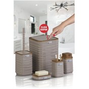 Resim Okyanus Home Luna Vizon Ahşap Desenli Kare 5'li Banyo Seti Vizon 