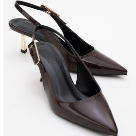 Resim Arty Kahverengi Rugan Sivri Burun Arkası Açık Kadın İnce Topuklu Ayakkabı Kahverengi 