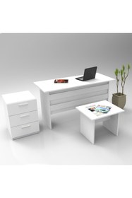 Resim L'occi Concept Diego Abc Ofis Masa Sehpa Keson 3'lü Büro Masa Takımı Beyaz 