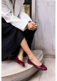 Resim Balle Kadin Bordo Rugan Balerın Babet Bordo Rugan 