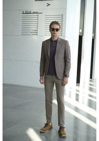 Resim Erkek Yün Ceket Mono Yaka Üstten Torba Cep Çift Yırtmaçlı Slim Fit Ceket Ncs Jeans 4002-Kiremit 