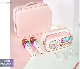 Resim Taşınabilir Bluetooth Kareoke Box 2 Mikrofon, RGB Işıklı 