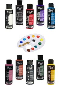 Resim Rich 120 Cc 10'lu Akrilik Boya Gold Taklon 10'Lu Çantalı Fırça Profesyonel Masa Üstü Şövale Seti 