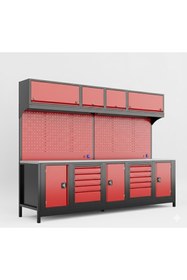 Resim dorf 3 Metre Modüler Üst Dolaplı 10 Çekmeceli 3 Dolaplı Çalışma Tezgahı Boş 