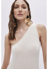 Resim Kemik Tek Omuz Triko Elbise-kemik 