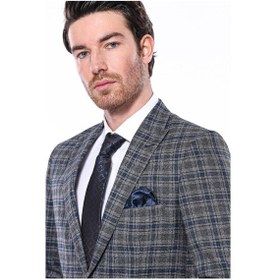 Resim Wessi Ekose Slim Fit Lacivert Erkek Ceket 001 