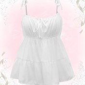 Resim Knot Strap Flare Top, Yaz için Casual Düz Kolsuz Cami Üstü, Coquette/Cute/Y2K Tarzı Kadın Giyim 