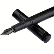 Resim 1 Adet Lüks Metal Dolma Kalem, 0.38mm İridyum Uç, 3.4mm Kartuşlar İçin Mürekkep Dönüştürücü ile Şık Yazı Aleti - Dayanıklı Metal Gövde, Tıklama Kapak, Ofis ve Okul Kullanımı İçin Ekstra İnce Nokta, Hassas Yazı Kalem|Dokulu Tutma Kalem|Sleek Metalik Bitiş 