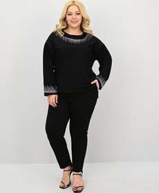 Resim Kadın Büyük Beden Taş Baskı Detaylı Yüksek Bel Eşofman Takımı 8175-25 - 5XL / Taş 