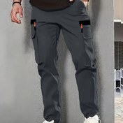 Resim Erkek Zeytin Yeşili Kargo Pantolonu - Fermuarlı Cep Detaylı Rahat Düz Bacaklı Pantolon, Esnemez Kumaş, Bahar ve Sonbahar İş Giyiminde Mükemmel, İş Pantolonu 