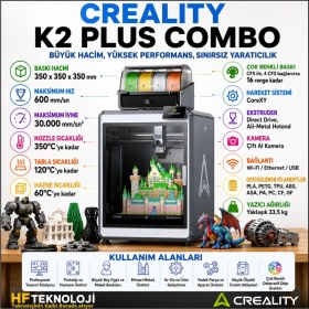 Resim Creality 350X350X350 mm Hacim ile Büyük Projelerinizi Gerçekleştiren K2 Plus Combo Kapalı Kasa 3D Yazıcı+2 Kg. Flament Hediye 