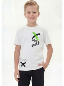 Resim Panios Kids White Yazı Baskılı Yuvarlak Yaka Kısa Kollu Erkek Çocuk Yazlık Tişört Beyaz 