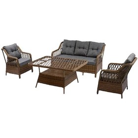 Resim Metal Gövdeli 3+1+1+2puf+masa Rattan Bahçe Balkon Mobilyası, 7 Kişilik Bahçe Takımı Ceviz-gri Ceviz - Gri 