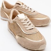 Resim Luvi Shoes Bonia Bej Süet Altın Taşlı Hakiki Deri Kadın Spor Ayakkabı Bej-süet Bej 