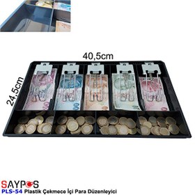 Resim Saypos PLS54 Plastik Para Çekmecesi İçi Düzenleyici 5 Banknot 4 Bozuk Para Gözlü 40.5x24.5x3.5 CM 