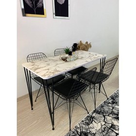 Resim Stone Concept Mobilya Yemek Masa Takımı Mutfak Masası Cafe Masası 4'lü Tel Sandalye + Masa 60 x 120 cm Beyaz Gri 