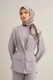 Resim Armine Çiçek Desenli Saf İpek Twill Eşarp 9330d 35 Gri 